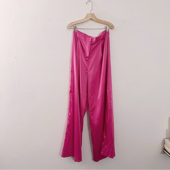 L'Atiste By Amy Wide Leg Satin Hot Pink Pants - Picture 3 of 5